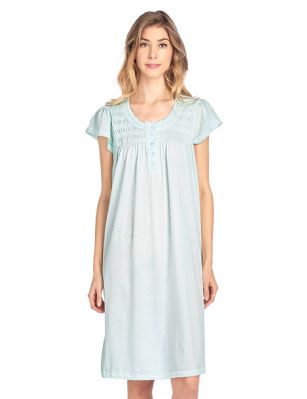 Casual Nights Women's Short Sleeve Smocked And Lace Nightgown - Green - Please use our size chart to determine which size will fit you best, if your measurements fall between two sizes we recommend ordering a larger size as most people prefer their sleepwear a little looser. Medium: Measures US Size 4-6, Chests/Bust 34"-35"Large: Measures US Size 8-10, Chests/Bust 36-37"X-Large: Measures US Size 12-14, Chests/Bust 39-41"XX-Large: Measures US Size 16-18, Chests/Bust 41.5-43"This knitted Short Sleeve Nightgown sleepwear from Casual Nights is Soft and lightweight in a feminine polka dot pattern, Sleep dress Features 5 Button closure, short cap sleeves, detailed with lace, checked ribbon and trimming for an extra fancy touch. Gown measures 40" from shoulder to hem. A comfortable fit perfect for sleeping or lounge around as a house-dress. Beautiful enough for special occasions, yet comfortable enough for every day. 