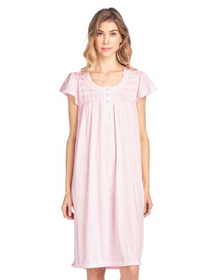 Casual Nights Women's Short Sleeve Smocked And Lace Nightgown - Pink - Please use our size chart to determine which size will fit you best, if your measurements fall between two sizes we recommend ordering a larger size as most people prefer their sleepwear a little looser. Medium: Measures US Size 4-6, Chests/Bust 34"-35"Large: Measures US Size 8-10, Chests/Bust 36-37"X-Large: Measures US Size 12-14, Chests/Bust 39-41"XX-Large: Measures US Size 16-18, Chests/Bust 41.5-43"This knitted Short Sleeve Nightgown sleepwear from Casual Nights is Soft and lightweight in a feminine polka dot pattern, Sleep dress Features 5 Button closure, short cap sleeves, detailed with lace, checked ribbon and trimming for an extra fancy touch. Gown measures 40" from shoulder to hem. A comfortable fit perfect for sleeping or lounge around as a house-dress. Beautiful enough for special occasions, yet comfortable enough for every day. 