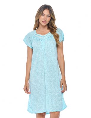 Casual Nights Women's Fancy Lace Floral Short Sleeve Nightgown - Green - This lightweight and comfortable Short Sleeve Nightgown Sleepdress for ladies from the Casual Nights Loungewear and Sleepwear robes Collection, in beautiful feminine floral pattern design. this easy to wear Pullover Nightdress is made of 55% Cotton/45% Poly fabric, The sleep dress Features: raglan cap sleeves, fancy lace and embroidery detail with satin ribbon at neck, 4 button closure, knee length approx. 38-40"  Shoulder to hem. This lounge wear muumuu dress has a relaxed comfortable fit and comes in regular and plus sizesM, L, XL, 2X, 3X, 4X. All year winter and summer versatile multi uses, wear around the house as relaxed home day waltz dress, a sleepshirt dress, Our sleep robe gowns is perfect to use for maternity, labor/delivery, hospital gown. Makes a perfect Mothers Day gift for your loved ones, mom, older women or elderly grandmother. Even beautiful and comfortable enough for everyday use around the house. Please use our size chart to determine which size will fit you best, if your measurements fall between two sizes, we recommend ordering a larger size as most people prefer their sleepwear a little looser. 