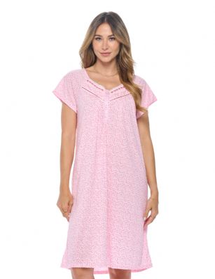 Casual Nights Women's Fancy Lace Floral Short Sleeve Nightgown - Pink - This lightweight and comfortable Short Sleeve Nightgown Sleepdress for ladies from the Casual Nights Loungewear and Sleepwear robes Collection, in beautiful feminine floral pattern design. this easy to wear Pullover Nightdress is made of 55% Cotton/45% Poly fabric, The sleep dress Features: raglan cap sleeves, fancy lace and embroidery detail with satin ribbon at neck, 4 button closure, knee length approx. 38-40"  Shoulder to hem. This lounge wear muumuu dress has a relaxed comfortable fit and comes in regular and plus sizesM, L, XL, 2X, 3X, 4X. All year winter and summer versatile multi uses, wear around the house as relaxed home day waltz dress, a sleepshirt dress, Our sleep robe gowns is perfect to use for maternity, labor/delivery, hospital gown. Makes a perfect Mothers Day gift for your loved ones, mom, older women or elderly grandmother. Even beautiful and comfortable enough for everyday use around the house. Please use our size chart to determine which size will fit you best, if your measurements fall between two sizes, we recommend ordering a larger size as most people prefer their sleepwear a little looser. 