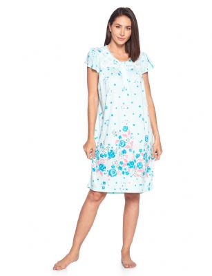 Casual Nights Women's Fancy Lace Floral Short Sleeve Nightgown - Green - This lightweight and comfortable Short Sleeve Nightgown Sleepdress for ladies from the Casual Nights Loungewear and Sleepwear robes Collection, in beautiful feminine floral & dot print pattern design. this easy to wear Pullover Nightdress is made of 55% Cotton/45% Poly fabric, The sleep dress Features: cap sleeves, fancy lace detail at neck, 5 button closer with satin bow ribbon. knee length approx. 38-40"  Shoulder to hem. This lounge wear muumuu dress has a relaxed comfortable fit and comes in regular and plus sizes S, M, L, XL, 2X, 3X, 4X. All year winter and summer versatile multi uses, wear around the house as relaxed home day waltz dress, a sleepshirt dress, Our sleep robe gowns is perfect to use for maternity, labor/delivery, hospital gown. Makes a perfect Mothers Day gift for your loved ones, mom, older women or elderly grandmother. Even beautiful and comfortable enough for everyday use around the house. Please use our size chart to determine which size will fit you best, if your measurements fall between two sizes, we recommend ordering a larger size as most people prefer their sleepwear a little looser. 