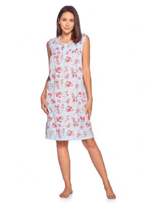 Casual Nights Women's Fancy Lace Floral Sleeveless Nightgown - Blue - This lightweight and comfortable Sleeveless Nightgown Sleepdress for ladies from the Casual Nights Loungewear and Sleepwear robes Collection, in beautiful feminine floral & dot print pattern design. this easy to wear Pullover Nightdress is made of 55% Cotton/45% Poly fabric, The sleep dress Features: fancy lace detail at neck, 5 button closer with satin bow ribbon. knee length approx. 38-40"  Shoulder to hem. This lounge wear muumuu dress has a relaxed comfortable fit and comes in regular and plus sizes S, M, L, XL, 2X, 3X, 4X. All year winter and summer versatile multi uses, wear around the house as relaxed home day waltz dress, a sleepshirt dress, Our sleep robe gowns is perfect to use for maternity, labor/delivery, hospital gown. Makes a perfect Mothers Day gift for your loved ones, mom, older women or elderly grandmother. Even beautiful and comfortable enough for everyday use around the house. Please use our size chart to determine which size will fit you best, if your measurements fall between two sizes, we recommend ordering a larger size as most people prefer their sleepwear a little looser. 