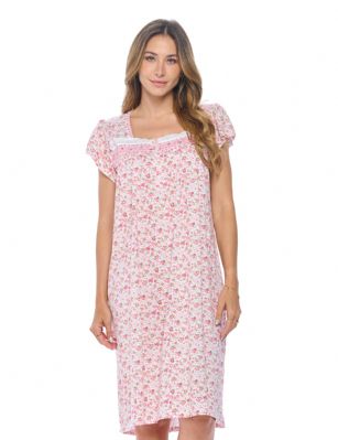 Casual Nights Women's Cap Sleeves Embroidered  Floral Lace Night Gown - Pink - Hit the sack in total comfort with this Soft and lightweight knitted Short Sleeve Nightgown sleepwear from Casual Nights, exceptionally lightweight Short Gown made from cotton poly blend smooth to the touch fabric. Nightgowns features; 2-5 Button Closure, Short cap sleeves, detailed with lace, Satin Ribbon for an extra fancy touch. Measures 39" inches makes this lounger easy to wear. A comfortable fit style house dress, sleeping, relax in or lounge around the house as a duster. Beautiful enough for special occasions, yet comfortable enough for every day. It makes a great Mothers Day, Holiday Gift for any woman! She will sure love it!Please use our size chart to determine which size will fit you best, if your measurements fall between two sizes we recommend ordering a larger size as most people prefer their sleepwear a little looser. Small: Measures US Size 2-4, Chests/Bust 33"-34"  Medium: Measures US Size 68, Chests/Bust 35-36"  Large: Measures US Size 10-12, Chests/Bust 37-39"  X-Large: Measures US Size 14-16, Chests/Bust 39.5-41"  XX-Large: Measures US Size 16-18, Chests/Bust 41.5-43"  3X-Large: Measures US Size 18-20, Chests/Bust 43.5-45"  4X-Large: Measures US Size 20-22, Chests/Bust 45.5-47"  Hit the sack in total comfort with this Soft and lightweight knitted Short Sleeve Nightgown sleepwear from Casual Nights is Soft and lightweight in a feminine floral pattern, Sleep dress Features 2 to 5 Button closure, short cap sleeves, detailed with lace, Satin Ribbon for an extra fancy touch. Gown measures 40 from shoulder to hem. A comfortable fit perfect for sleeping or lounge around as a house-dress. Beautiful enough for special occasions, yet comfortable enough for every day.