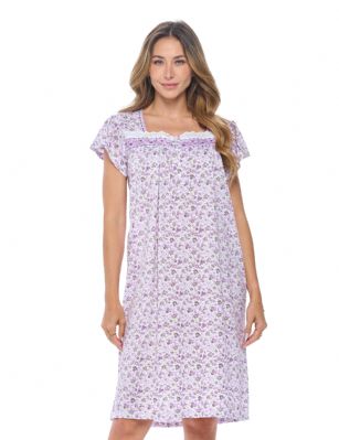 Casual Nights Women's Cap Sleeves Embroidered  Floral Lace Night Gown - Purple - Hit the sack in total comfort with this Soft and lightweight knitted Short Sleeve Nightgown sleepwear from Casual Nights, exceptionally lightweight Short Gown made from cotton poly blend smooth to the touch fabric. Nightgowns features; 2-5 Button Closure, Short cap sleeves, detailed with lace, Satin Ribbon for an extra fancy touch. Measures 39" inches makes this lounger easy to wear. A comfortable fit style house dress, sleeping, relax in or lounge around the house as a duster. Beautiful enough for special occasions, yet comfortable enough for every day. It makes a great Mothers Day, Holiday Gift for any woman! She will sure love it!Please use our size chart to determine which size will fit you best, if your measurements fall between two sizes we recommend ordering a larger size as most people prefer their sleepwear a little looser. Small: Measures US Size 2-4, Chests/Bust 33"-34"  Medium: Measures US Size 68, Chests/Bust 35-36"  Large: Measures US Size 10-12, Chests/Bust 37-39"  X-Large: Measures US Size 14-16, Chests/Bust 39.5-41"  XX-Large: Measures US Size 16-18, Chests/Bust 41.5-43"  3X-Large: Measures US Size 18-20, Chests/Bust 43.5-45"  4X-Large: Measures US Size 20-22, Chests/Bust 45.5-47"  Hit the sack in total comfort with this Soft and lightweight knitted Short Sleeve Nightgown sleepwear from Casual Nights is Soft and lightweight in a feminine floral pattern, Sleep dress Features 2 to 5 Button closure, short cap sleeves, detailed with lace, Satin Ribbon for an extra fancy touch. Gown measures 40 from shoulder to hem. A comfortable fit perfect for sleeping or lounge around as a house-dress. Beautiful enough for special occasions, yet comfortable enough for every day.