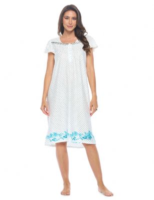 Casual Nights Women's Botanic Lace Short Sleeve Nightgown - Dot/Green - Size recommendation: Size Medium (4-6) Large (8-10) X-Large (12-14) XX-Large (16-18), Order one size up For a more Relaxed FitHit the sack in total comfort with this Soft and lightweight KnitNightgownin a funfloralpattern. Nightshirt features:5 Button closure, square neck, short sleeves,detailed with lace and Smocking for an extra feminine touch. Approximately 40" from shoulder to hem.A comfortable fit perfect for sleeping or lounging around.