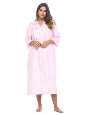 Casual Nights Women's Zip Front Seersucker House Dress 3/4 Sleeves Housecoat Long Duster Lounger - Gingham Pink - This lightweight Cute and comfortable Long House coat with full Zipper front closure dress Duster for ladies from the Casual Nights Lounge and Sleepwear robes Collection, Thin and light house robe, in Beautiful striped pattern designs. this easy to wear dress bathrobe is made of 55% Cotton, 45% Poly seersucker fabric, perfect for spring, summer, and all year-round use! The sleep Housedress Features: elbow sleeve gown with zip up, zip down front closure for easy wearing and easy slipping on/off, flattering round crew scoop neck with embroidery, 2 roomy side seem hand pockets, Midi Long length approx. 50 Shoulder to hem. This lounge wear muumuu dress has a relaxed comfortable fit and comes in regular and plus sizes S, M, L, XL, 2X, 3X, 4X. versatile multi uses, throw over your clothes as house robe while cleaning, washing and cooking, wear around the house as relaxed home day waltz dress, a nightgown to sleep in the spring and hot summer nights as a sleepshirt dress, This sleep robe gown is perfect to use for maternity, labor/delivery, hospital gown. Makes a perfect Mothers Day gift for your loved ones, mom, older women or elderly grandmother. Even beautiful enough for outside shopping and walking, comfortable enough for everyday use around the house. Please use our size chart to determine which size will fit you best, if your measurements fall between two sizes, we recommend ordering a larger size as most people prefer their sleepwear a little looser. Small: Measures US Size 4-6, Chests/Bust 34"-35" Medium: Measures US Size 8-10, Chests/Bust 36"-37" Large: Measures US Size 1214, Chests/Bust 38"-40" X-Large: Measures US Size 16-18, Chests/Bust 41"-43" XX-Large: Measures US Size 18W-20W, Chests/Bust 46-48" 3X-Large: Measures US Size 22W-24W, Chests/Bust 50-52" 4X-Large: Measures US Size 26-28, Chests/Bust 54-56" 