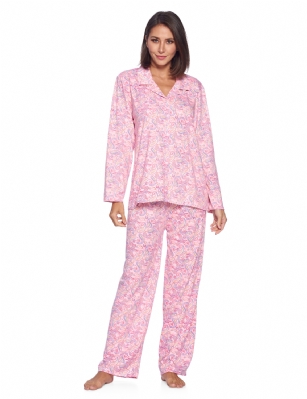 Casual Nights Women's Long Sleeve Rayon Button Down Pajama Set - Pink Paisley - Please use our size chart to determine which size will fit you best, if your measurements fall between two sizes we recommend ordering a larger size as most people prefer their sleepwear a little looser.Medium: Measures US Size 8-10, Chests/Bust 36-38" Large: Measures US Size 12-14, Chests/Bust 38.5-40" X-Large: Measures US Size 16-18, Chests/Bust 41.5-42" XX-Large: Measures US Size 18-20, Chests/Bust 43-45"Soft and lightweight Rayon Knit Pajamas in a fun prints and patterns, coziest pajamas you'll ever own. Features Button down closure with notch collar, matching easy pull on pajama pants with elastic waistband for added comfort, These pjs offer comfortable straight fit perfect for sleeping or curling up on the couch to watch a movie.