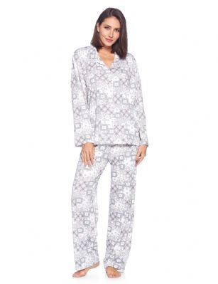 Casual Nights Women's Long Sleeve Rayon Button Down Pajama Set - Grey Flower - Please use our size chart to determine which size will fit you best, if your measurements fall between two sizes we recommend ordering a larger size as most people prefer their sleepwear a little looser.Medium: Measures US Size 8-10, Chests/Bust 36-38" Large: Measures US Size 12-14, Chests/Bust 38.5-40" X-Large: Measures US Size 16-18, Chests/Bust 41.5-42" XX-Large: Measures US Size 18-20, Chests/Bust 43-45"Soft and lightweight Rayon Knit Pajamas in a fun prints and patterns, coziest pajamas you'll ever own. Features Button down closure with notch collar, matching easy pull on pajama pants with elastic waistband for added comfort, These pjs offer comfortable straight fit perfect for sleeping or curling up on the couch to watch a movie.