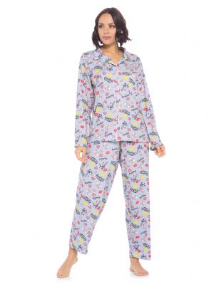 Casual Nights Women's Rayon Printed Long Sleeve Soft Pajama Set - Grey Girls Power - Soft and lightweight Rayon Knit Pajamas in a fun prints and patterns, coziest pajamas you'll ever own. Features Button down closure with notch collar, matching easy pull on pajama pants with elastic waistband for added comfort, These pj's offer comfortable straight fit perfect for sleeping or curling up on the couch to watch a movie.Please use our size chart to determine which size will fit you best, if your measurements fall between two sizes we recommend ordering a larger size as most people prefer their sleepwear a little looser.Medium: Measures US Size 8-10, Chests/Bust 3''-38" Large: Measures US Size 12-14, Chests/Bust 38.5"-40"X-Large: Measures US Size 16-18, Chests/Bust 41.5"-42XX-Large: Measures US Size 18-20, Chests/Bust 43"-45" 