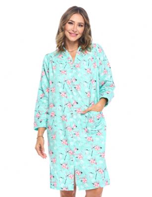 Casual Nights Women's Floral Snap Front Flannel Duster Long Sleeve Lounger Dress - Mint - Use Our size chart to determine your size, we recommend ordering a larger size for a more relaxed fit, ALLOW SHRINKAGE, Size Medium (2-4) Large (6-8) X-Large (10-12) XX-Large (14-16) XXX-Large (16-18) Lounge at ease in this Casual Nights Flannel Lounger House Dress for Women, designed with a comfortable loose fit style. The Duster Gown features: Long sleeves. V neck with stitching detail. Easy 6 full front snap down closure making it very easy to put on and take off. 2 Large handy patch pockets. Waltz knee length, Length Measures approx. 40 inches. The Casual Nights Modest Lounge robe, is made with durable ultra-soft 100% Cotton fabric, designed to give you that soft and warm touch that feels great against skin. This Ladies house gown Is the perfect choice for new moms lounging around the house in comfort using it as a cover up, in rehab, hospital robe for moms to be or surgery recovery. Makes an Excellent Holiday Gift idea for any special women in your life, for any special occasions such as; Mothers Day, Christmas, or Birthdays! She will sure love it!!