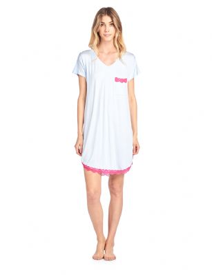 Casual Nights Women's Rayon Short Sleeve Dot Dorm Sleepwear Nightshirt - Blue - Please use our size chart to determine which size will fit you best, if your measurements fall between two sizes we recommend ordering a larger size as most people prefer their sleepwear a little looser. Medium: Measures US Size 2-4, Chests/Bust 32"-34"Large: Measures US Size 6-8, Chests/Bust 35-36"X-Large: Measures US Size 10-12, Chests/Bust 37-38"XX-Large: Measures US Size 14-16, Chests/Bust 39-40"TYou'll love slipping into This Short Sleeve Nightgown Shirt from Casual Nights thats made of a breathable soft Rayon spanx fabric which feels great to touch and even greater to wear. Sleep nightshirt features; fun prints and patterns, V-neck, cap sleeves, mid thigh length measures Approx. 34" inches from shoulder to hem. rounded hem with lace trim for th extra fancy feminine touch. Wear it alone or with pajama shorts or pants. Excellent gift idea for any occasion. 