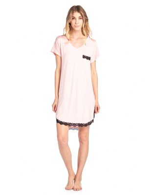 Casual Nights Women's Rayon Short Sleeve Dot Dorm Sleepwear Nightshirt - Peach - Please use our size chart to determine which size will fit you best, if your measurements fall between two sizes we recommend ordering a larger size as most people prefer their sleepwear a little looser. Medium: Measures US Size 2-4, Chests/Bust 32"-34"Large: Measures US Size 6-8, Chests/Bust 35-36"X-Large: Measures US Size 10-12, Chests/Bust 37-38"XX-Large: Measures US Size 14-16, Chests/Bust 39-40"TYou'll love slipping into This Short Sleeve Nightgown Shirt from Casual Nights thats made of a breathable soft Rayon spanx fabric which feels great to touch and even greater to wear. Sleep nightshirt features; fun prints and patterns, V-neck, cap sleeves, mid thigh length measures Approx. 34" inches from shoulder to hem. rounded hem with lace trim for th extra fancy feminine touch. Wear it alone or with pajama shorts or pants. Excellent gift idea for any occasion. 