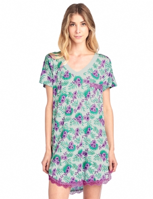 Casual Nights Women's Rayon Short Sleeve Floral Dorm Sleepwear Nightshirt - Blue - Please use our size chart to determine which size will fit you best, if your measurements fall between two sizes we recommend ordering a larger size as most people prefer their sleepwear a little looser. Medium: Measures US Size 2-4, Chests/Bust 32"-34"Large: Measures US Size 6-8, Chests/Bust 35-36"X-Large: Measures US Size 10-12, Chests/Bust 37-38"XX-Large: Measures US Size 14-16, Chests/Bust 39-40"TYou'll love slipping into This Short Sleeve Nightgown Shirt from Casual Nights thats made of a breathable soft Rayon spanx fabric which feels great to touch and even greater to wear. Sleep nightshirt features; fun prints and patterns, V-neck, cap sleeves, mid thigh length measures Approx. 34" inches from shoulder to hem. rounded hem with lace trim for th extra fancy feminine touch. Wear it alone or with pajama shorts or pants. Excellent gift idea for any occasion. 