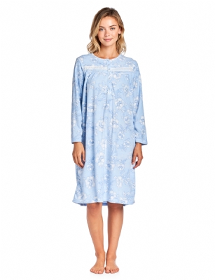Casual Nights Women's Long Sleeve Micro Fleece Cozy Floral Night Gown - Blue - Hit the sack in total comfort with this Soft and lightweight Micro Fleece Gownin a funFloral patterns, Features7 Button closure,Long sleeves,detailed with lace Ribbonfor an extra feminine touch. A comfortable fit perfect for sleeping or lounging around.