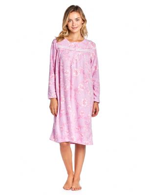Casual Nights Women's Long Sleeve Micro Fleece Cozy Floral Night Gown - Pink - Hit the sack in total comfort with this Soft and lightweight Micro Fleece Gownin a funFloral patterns, Features7 Button closure,Long sleeves,detailed with lace Ribbonfor an extra feminine touch. A comfortable fit perfect for sleeping or lounging around.