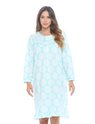 Casual Nights Women's Long Sleeve Micro Fleece Cozy Night Gown - Green - Hit the sack in total comfort with this Soft and lightweight Micro Fleece Gownin a funFloral patterns, Features3 Button closure,Long sleeves,detailed with lace, Sating Ribbon and flounced hemfor an extra feminine touch. A comfortable fit perfect for sleeping or lounging around.