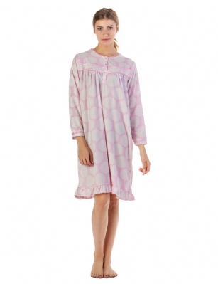 Casual Nights Women's Long Sleeve Micro Fleece Cozy Night Gown - Light Pink - Hit the sack in total comfort with this Soft and lightweight Micro Fleece Gownin a funFloral patterns, Features3 Button closure,Long sleeves,detailed with lace, Sating Ribbon and flounced hemfor an extra feminine touch. A comfortable fit perfect for sleeping or lounging around.