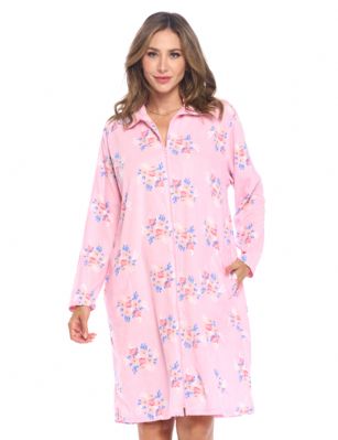 Casual Nights Women's Printed  Zipper Front Micro Fleece Robe Duster - Pink  Floral - This lightweight Cute and comfortable House coat with easy zipper front closure Duster for ladies from the Casual Nights Loungewear and Sleepwear robes Collection, Thin fleece and light house robe, in beautiful feminine floral and paisley print pattern designs. this easy to wear bathrobe is made of 100% Poly Micro Fleece fabric, perfect for change of season, and cold winter nights! The sleep dresscoat Features: Long sleeves with full zip front closure for easy wearing and easy slipping on/off, cozy zip up neck, 2 roomy side hand pockets, knee length approx. 40 Shoulder to hem. This lounge wear muumuu dress has a relaxed comfortable fit and comes in regular and plus sizes M, L, XL, 2X, 3X. All year winter and summer versatile multi uses, throw over your clothes as house robe while cleaning, washing and cooking, wear around the house as relaxed home day waltz dress, a nightgown to sleep in the winter and cold nights as a sleepshirt dress, Our sleep robe gowns is perfect to use for maternity, labor/delivery, hospital gown. Makes a perfect Mothers Day gift for your special loved ones, mom, older women or elderly grandmother. Even beautiful and comfortable enough for everyday use around the house. Please use our size chart to determine which size will fit you best, if your measurements fall between two sizes, we recommend ordering a larger size as most people prefer their sleepwear a little looser.