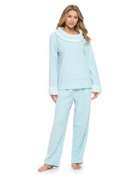 Casual Nights Fleece Pajama Set for Women, Soft Winter Pajamas with Pockets Lounge Set - Blue