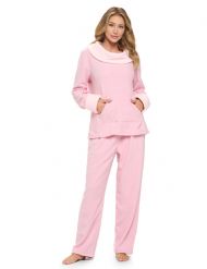 Casual Nights Fleece Pajama Set for Women, Soft Winter Pajamas with Pockets Lounge Set - Pink