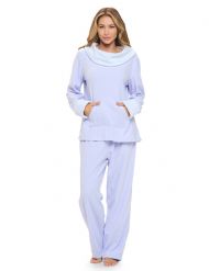 Casual Nights Fleece Pajama Set for Women, Soft Winter Pajamas with Pockets Lounge Set - Purple