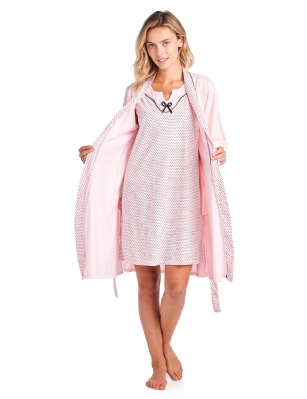 Casual Nights Women's Sleepwear 2 Piece Nightgown and Robe Set - Pink - Size Recommendations: Medium (6-8) Large (10-12) X-Large (14-16) XX-Large (18-20), Order size up for more a relaxed fit. Settle in for a quiet evening at home with this soft and cozy Sleepwear Night Gown and Robe Set for Women. it's made from a super comfortable cotton blend knit fabric. Sleeveless chemise nightshirt measures approx. 36" in, different neck styles offered. Coordinating Wrap Kimono Robefeatures matching self-tie belt, attached inner tie, side seem pockets, 3/4 sleeves with roomy armholes, approx. 38" in length. perfect for Lounging, Relaxing or just layering on. See the variety of beautiful prints and colors, styled with ruffles, lace, pipping, or bow. Choose the set you love most! 