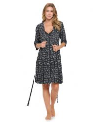 Casual Nights Women's Sleepwear 2 Piece Rayon Nightgown and Robe Set - Black Hearts