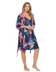 Casual Nights Women's Sleepwear 2 Piece Rayon Nightgown and Robe Set - Navy Multi Floral