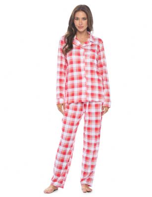 Casual Nights Womens Rayon Printed Long Sleeve Soft Pajama Set - Fuchsia Plaid - Soft and lightweight Rayon Knit Pajamas in a fun prints and patterns, coziest pajamas you'll ever own. Features Button down closure with notch collar, matching easy pull on pajama pants with elastic waistband for added comfort, These pj's offer comfortable straight fit perfect for sleeping or curling up on the couch to watch a movie.Please use our size chart to determine which size will fit you best, if your measurements fall between two sizes we recommend ordering a larger size as most people prefer their sleepwear a little looser.Medium: Measures US Size 8-10, Chests/Bust 3''-38" Large: Measures US Size 12-14, Chests/Bust 38.5"-40"X-Large: Measures US Size 16-18, Chests/Bust 41.5"-42XX-Large: Measures US Size 18-20, Chests/Bust 43"-45" 