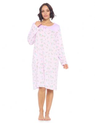 Casual Nights Women's Printed Long Sleeve Nightgown - Purple - Size recommendation: Size Medium (4-6) Large (8-10) X-Large (12-14) XX-Large (16-18), Order one size up For a more Relaxed FitThis lightweight and comfortable Long Sleeve Nightgown Sleepdress for ladies from the Casual Nights Loungewear and Sleepwear robes Collection, in beautiful feminine floral & Butterflies print pattern design. this easy to wear Pullover Nightdress is made of 55% Cotton/45% Poly fabric, The sleep dress Features: Long sleeves with ruffled cuffs, fancy lace detail at neck, 2 button closer with satin bow ribbon. short knee length approx. 38-40 Shoulder to hem. This lounge wear muumuu dress has a relaxed comfortable fit and comes in regular and plus sizes S, M, L, XL, 2X, 3X, 4X. All year winter and summer versatile multi uses, wear around the house as relaxed home day waltz dress, a sleepshirt dress, Our sleep robe gowns is perfect to use for maternity, labor/delivery, hospital gown. Makes a perfect Mothers Day gift for your loved ones, mom, older women or elderly grandmother. Even beautiful and comfortable enough for everyday use around the house. Please use our size chart to determine which size will fit you best, if your measurements fall between two sizes, we recommend ordering a larger size as most people prefer their sleepwear a little looser.