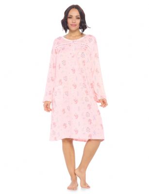 Casual Nights Women's Printed Long Sleeve Nightgown - Pink - Size recommendation: Size Medium (4-6) Large (8-10) X-Large (12-14) XX-Large (16-18), Order one size up For a more Relaxed FitThis lightweight and comfortable Long Sleeve Nightgown Sleepdress for ladies from the Casual Nights Loungewear and Sleepwear robes Collection, in beautiful feminine floral & Butterflies print pattern design. this easy to wear Pullover Nightdress is made of 55% Cotton/45% Poly fabric, The sleep dress Features: Long sleeves with ruffled cuffs, fancy lace detail at neck, 2 button closer with satin bow ribbon. short knee length approx. 38-40 Shoulder to hem. This lounge wear muumuu dress has a relaxed comfortable fit and comes in regular and plus sizes S, M, L, XL, 2X, 3X, 4X. All year winter and summer versatile multi uses, wear around the house as relaxed home day waltz dress, a sleepshirt dress, Our sleep robe gowns is perfect to use for maternity, labor/delivery, hospital gown. Makes a perfect Mothers Day gift for your loved ones, mom, older women or elderly grandmother. Even beautiful and comfortable enough for everyday use around the house. Please use our size chart to determine which size will fit you best, if your measurements fall between two sizes, we recommend ordering a larger size as most people prefer their sleepwear a little looser.