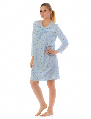 Casual Nights Women's Long Sleeve Floral Embroidered Night Gown - Blue - Hit the sack in total comfort with this Soft and lightweight KnitNight Gownin a funfloralpattern, Features2 Button closure,Long sleeves,detailed with lace, Sating Ribbonand Embroidery for an extra feminine touch. A comfortable fit perfect for sleeping or lounging around.