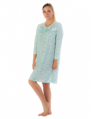 Casual Nights Women's Long Sleeve Floral Embroidered Night Gown - Green - Hit the sack in total comfort with this Soft and lightweight KnitNight Gownin a funfloralpattern, Features2 Button closure,Long sleeves,detailed with lace, Sating Ribbonand Embroidery for an extra feminine touch. A comfortable fit perfect for sleeping or lounging around.