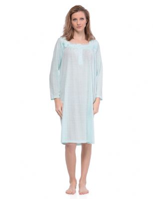 Casual Nights Women's Long Sleeve Dot Nightgown - Green - Size recommendation: Size Medium (4-6) Large (8-10) X-Large (12-14) XX-Large (16-18), Order one size up For a more Relaxed FitHit the sack in total comfort with this Soft and lightweightCotton BlendNightgown, FeaturesSquareneck,Approximately 38" from shoulder to hem,long sleeves, 5 button closure, detailed with lace and ribbon for an extra feminine touch. A comfortable fit perfect for sleeping or lounging around.