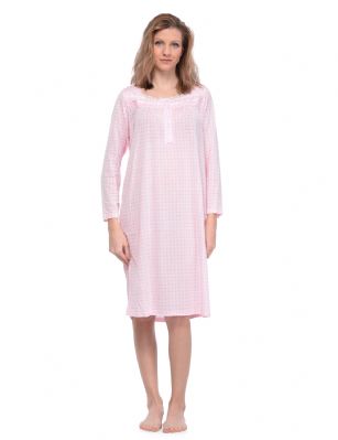 Casual Nights Women's Long Sleeve Dot Nightgown - Pink - Size recommendation: Size Medium (4-6) Large (8-10) X-Large (12-14) XX-Large (16-18), Order one size up For a more Relaxed FitHit the sack in total comfort with this Soft and lightweightCotton BlendNightgown, FeaturesSquareneck,Approximately 38" from shoulder to hem,long sleeves, 5 button closure, detailed with lace and ribbon for an extra feminine touch. A comfortable fit perfect for sleeping or lounging around.