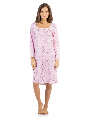 Casual Nights Women's Square Neck Long Sleeve Floral Nightgown - Pink - Size recommendation: Size Medium (4-6) Large (8-10) X-Large (12-14) XX-Large (16-18), Order one size up For a more Relaxed FitHit the sack in total comfort with this Soft and lightweight Cotton Blend Nightgown, Features square neck, Approximately 38" inches from shoulder to hem, long sleeves, 5 button closure, detailed with lace, satin ribbon, pin-tucked detail for an extra feminine touch. A comfortable fit perfect for sleeping or lounging around.