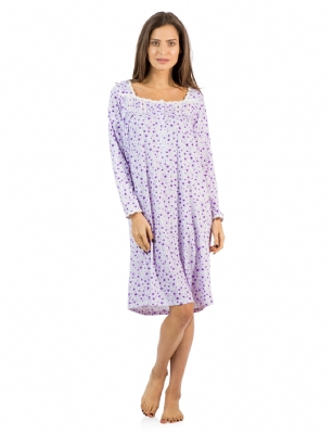 Casual Nights Women's Square Neck Long Sleeve Floral Nightgown - Purple - Size recommendation: Size Medium (4-6) Large (8-10) X-Large (12-14) XX-Large (16-18), Order one size up For a more Relaxed FitHit the sack in total comfort with this Soft and lightweight Cotton Blend Nightgown, Features square neck, Approximately 38" inches from shoulder to hem, long sleeves, 5 button closure, detailed with lace, satin ribbon, pin-tucked detail for an extra feminine touch. A comfortable fit perfect for sleeping or lounging around.