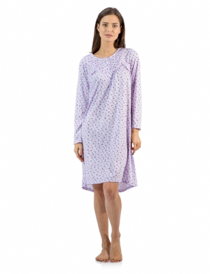 Casual Nights Women's Floral Pintucked Long Sleeve Nightgown - Purple - Size recommendation: Size Medium (4-6) Large (8-10) X-Large (12-14) XX-Large (16-18), Order one size up For a more Relaxed FitHit the sack in total comfort with this Soft and lightweight Cotton Blend Nightgown, Features round neck, Approximately 38" inches from shoulder to hem, long sleeves, 5 button closure, detailed with lace, satin ribbon, pin-tucked detail for an extra feminine touch. A comfortable fit perfect for sleeping or lounging around.