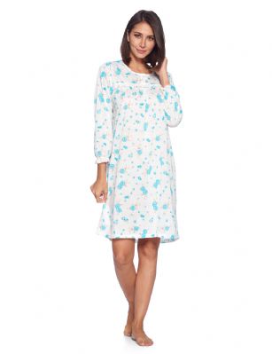 Casual Nights Women's Pointelle Long Sleeve Nightgown - Green Floral - Size recommendation: Size Medium (4-6) Large (8-10) X-Large (12-14) XX-Large (16-18), Order one size up For a more Relaxed FitHit the sack in total comfort with this Soft and lightweight Knit pointelle Nightgown From Casual Nights in fun polka dot  printed pattern, Features 5 Button front closure, long sleeves, detailed with pintucks and flower embroidery at yoke for an extra feminine touch. A comfortable fit perfect for sleeping or lounging around as a housedress.