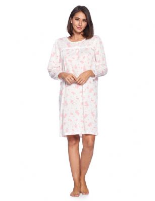 Casual Nights Women's Pointelle Long Sleeve Nightgown - Pink Floral - Size recommendation: Size Medium (4-6) Large (8-10) X-Large (12-14) XX-Large (16-18), Order one size up For a more Relaxed FitHit the sack in total comfort with this Soft and lightweight Knit pointelle Nightgown From Casual Nights in fun polka dot  printed pattern, Features 5 Button front closure, long sleeves, detailed with pintucks and flower embroidery at yoke for an extra feminine touch. A comfortable fit perfect for sleeping or lounging around as a housedress.