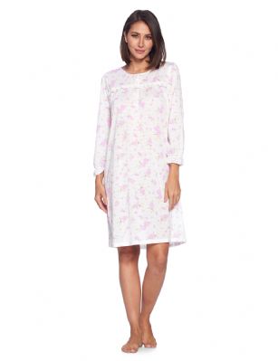 Casual Nights Women's Pointelle Long Sleeve Nightgown - Purple Floral - Size recommendation: Size Medium (4-6) Large (8-10) X-Large (12-14) XX-Large (16-18), Order one size up For a more Relaxed FitHit the sack in total comfort with this Soft and lightweight Knit pointelle Nightgown From Casual Nights in fun polka dot  printed pattern, Features 5 Button front closure, long sleeves, detailed with pintucks and flower embroidery at yoke for an extra feminine touch. A comfortable fit perfect for sleeping or lounging around as a housedress.