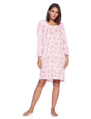 Casual Nights Women's Printed Long Sleeve Nightgown - Pink Green - Size recommendation: Size Medium (4-6) Large (8-10) X-Large (12-14) XX-Large (16-18), Order one size up For a more Relaxed FitHit the sack in total comfort with this Soft and lightweight Knit pointelle Nightgown From Casual Nights in fun polka dot  printed pattern, Features 5 Button front closure, long sleeves, detailed with pintucks and flower embroidery at yoke for an extra feminine touch. A comfortable fit perfect for sleeping or lounging around as a housedress.