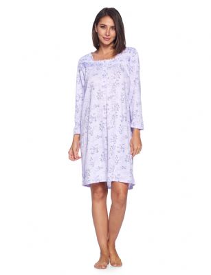 Casual Nights Women's Printed Long Sleeve Nightgown - Purple Green - Size recommendation: Size Medium (4-6) Large (8-10) X-Large (12-14) XX-Large (16-18), Order one size up For a more Relaxed FitHit the sack in total comfort with this Soft and lightweight Knit pointelle Nightgown From Casual Nights in fun polka dot  printed pattern, Features 5 Button front closure, long sleeves, detailed with pintucks and flower embroidery at yoke for an extra feminine touch. A comfortable fit perfect for sleeping or lounging around as a housedress.