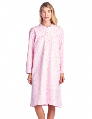 Casual Nights Women's Flannel Floral Long Sleeve Nightgown - Pink - Please use our size chart to determine which size will fit you best, if your measurements fall between two sizes we recommend ordering a larger size as most people prefer their sleepwear a little looser. Medium: Measures US Size 68, Chests/Bust 35-36" Large: Measures US Size 8-10, Chests/Bust 37-38" X-Large: Measures US Size 12-14, Chests/Bust 39-40" XX-Large: Measures US Size 16, Chests/Bust 41-42" 3X-Large: Measures US Size 18, Chests/Bust 42-44" Hit the sack in total comfort with this Soft and lightweight Cotton Flannel Nightgown, Features Round neck, Approximately 38" from shoulder to hem, long sleeves, 6 button closure, detailed with lace and Stitching for an extra feminine touch. A comfortable fit perfect for sleeping or lounging around. 