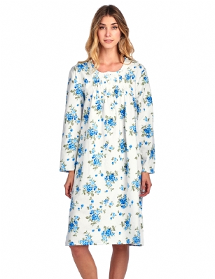 Casual Nights Women's Flannel Floral Long Sleeve Nightgown - Floral Blue - Please use our size chart to determine which size will fit you best, if your measurements fall between two sizes we recommend ordering a larger size as most people prefer their sleepwear a little looser. Medium: Measures US Size 68, Chests/Bust 35-36" Large: Measures US Size 8-10, Chests/Bust 37-38" X-Large: Measures US Size 12-14, Chests/Bust 39-40" XX-Large: Measures US Size 16, Chests/Bust 41-42" 3X-Large: Measures US Size 18, Chests/Bust 42-44" Hit the sack in total comfort with this Soft and lightweight Cotton Flannel Nightgown, Features Round neck, Approximately 38" from shoulder to hem, long sleeves, 6 button closure, detailed with lace and Stitching for an extra feminine touch. A comfortable fit perfect for sleeping or lounging around. 