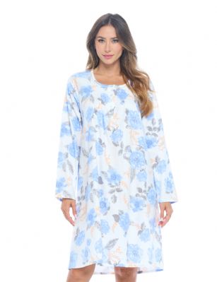 Casual Nights Women's Flannel Floral Long Sleeve Nightgown - Blue Rose - Please use our size chart to determine which size will fit you best, if your measurements fall between two sizes we recommend ordering a larger size as most people prefer their sleepwear a little looser. Medium: Measures US Size 68, Chests/Bust 35-36" Large: Measures US Size 8-10, Chests/Bust 37-38" X-Large: Measures US Size 12-14, Chests/Bust 39-40" XX-Large: Measures US Size 16, Chests/Bust 41-42" 3X-Large: Measures US Size 18, Chests/Bust 42-44" Hit the sack in total comfort with this Soft and lightweight Cotton Flannel Nightgown, Features Round neck, Approximately 38" from shoulder to hem, long sleeves, 6 button closure, detailed with lace and Stitching for an extra feminine touch. A comfortable fit perfect for sleeping or lounging around. 