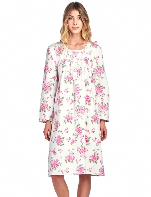 Casual Nights Women's Flannel Floral Long Sleeve Nightgown - Floral Pink - Please use our size chart to determine which size will fit you best, if your measurements fall between two sizes we recommend ordering a larger size as most people prefer their sleepwear a little looser. Medium: Measures US Size 68, Chests/Bust 35-36" Large: Measures US Size 8-10, Chests/Bust 37-38" X-Large: Measures US Size 12-14, Chests/Bust 39-40" XX-Large: Measures US Size 16, Chests/Bust 41-42" 3X-Large: Measures US Size 18, Chests/Bust 42-44" Hit the sack in total comfort with this Soft and lightweight Cotton Flannel Nightgown, Features Round neck, Approximately 38" from shoulder to hem, long sleeves, 6 button closure, detailed with lace and Stitching for an extra feminine touch. A comfortable fit perfect for sleeping or lounging around. 