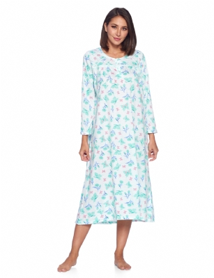 Casual Nights Women's Long Floral & Lace Henley Nightgown - Green - This lightweight and comfortable Long Sleeve Nightgown for ladies from the Casual Nights Loungewear and Sleepwear robes Collection,  in beautiful feminine floral print pattern design. this easy to wear Pullover Nightdress is made of 55% Cotton/45% Poly fabric,  The sleep dress Features: Long sleeves with ruffled cuffs, fancy lace detail at neck, 2 button closer with satin bow ribbon. Mid calf length approx. 50 Shoulder to hem. This lounge wear muumuu dress has a relaxed comfortable fit and comes in regular and plus sizes S, M, L, XL, 2X, 3X, 4X. All year winter and summer versatile multi uses, wear around the house as relaxed home day waltz dress, a sleepshirt dress, Our sleep robe gowns is perfect to use for maternity, labor/delivery, hospital gown. Makes a perfect Mothers Day gift for your loved ones, mom, older women or elderly grandmother. Even beautiful and comfortable enough for everyday use around the house.  Please use our size chart to determine which size will fit you best, if your measurements fall between two sizes, we recommend ordering a larger size as most people prefer their sleepwear a little looser. <