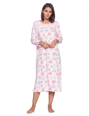 Casual Nights Women's Long Floral & Lace Henley Nightgown - Pink - This lightweight and comfortable Long Sleeve Nightgown for ladies from the Casual Nights Loungewear and Sleepwear robes Collection,  in beautiful feminine floral print pattern design. this easy to wear Pullover Nightdress is made of 55% Cotton/45% Poly fabric,  The sleep dress Features: Long sleeves with ruffled cuffs, fancy lace detail at neck, 2 button closer with satin bow ribbon. Mid calf length approx. 50 Shoulder to hem. This lounge wear muumuu dress has a relaxed comfortable fit and comes in regular and plus sizes S, M, L, XL, 2X, 3X, 4X. All year winter and summer versatile multi uses, wear around the house as relaxed home day waltz dress, a sleepshirt dress, Our sleep robe gowns is perfect to use for maternity, labor/delivery, hospital gown. Makes a perfect Mothers Day gift for your loved ones, mom, older women or elderly grandmother. Even beautiful and comfortable enough for everyday use around the house.  Please use our size chart to determine which size will fit you best, if your measurements fall between two sizes, we recommend ordering a larger size as most people prefer their sleepwear a little looser. <