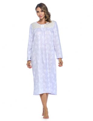 Casual Nights Women's Long Cotton Knitted & Lace Henley Nightgown - Lilac - This lightweight and comfortable Long Sleeve Nightgown for ladies from the Casual Nights Loungewear and Sleepwear robes Collection,  in beautiful feminine Cotton knit material. This easy to wear Pullover Nightdress is made of 55% Cotton/45% Poly fabric,  The sleep dress Features: Long sleeve, fancy lace yolk, 2 button henley closure. Mid calf length approx. 50 Shoulder to hem. This lounge wear muumuu dress has a relaxed comfortable fit and comes in regular and plus sizes S, M, L, XL, 2X, 3X, 4X. All year winter and summer versatile multi uses, wear around the house as relaxed home day waltz dress, a sleepshirt dress, Our sleep robe gowns is perfect to use for maternity, labor/delivery, hospital gown. Makes a perfect Mothers Day gift for your loved ones, mom, older women or elderly grandmother. Even beautiful and comfortable enough for everyday use around the house.  Please use our size chart to determine which size will fit you best, if your measurements fall between two sizes, we recommend ordering a larger size as most people prefer their sleepwear a little looser. <